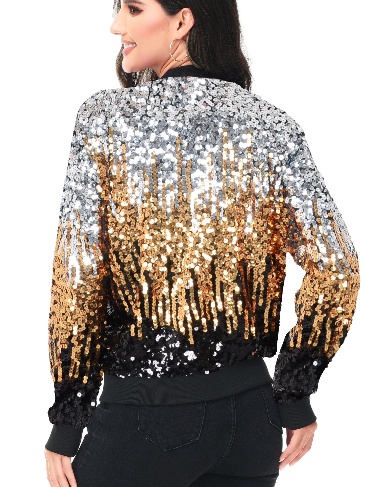 Striped Metallic Sequin Varsity Jacket