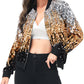 Striped Metallic Sequin Varsity Jacket