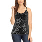 Anna-Kaci Womens Shimmer Sparkly Sequins Spaghetti Strap Camisole Vest Tank Tops