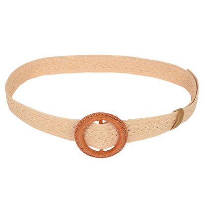 Anna-Kaci Bohemian - Style Woven Belt with Round Plastic Buckle