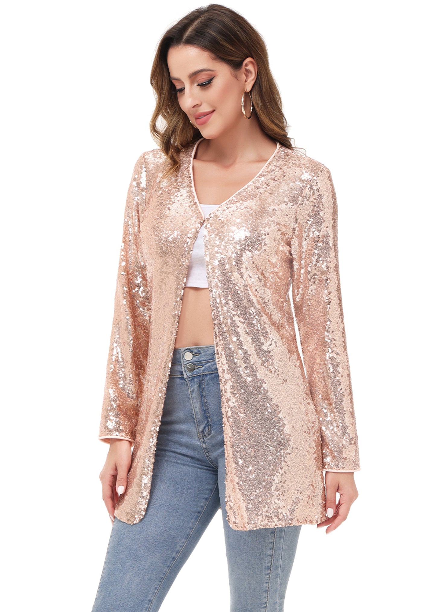 Sequin Open Front Cocktail Outerwear Jacket