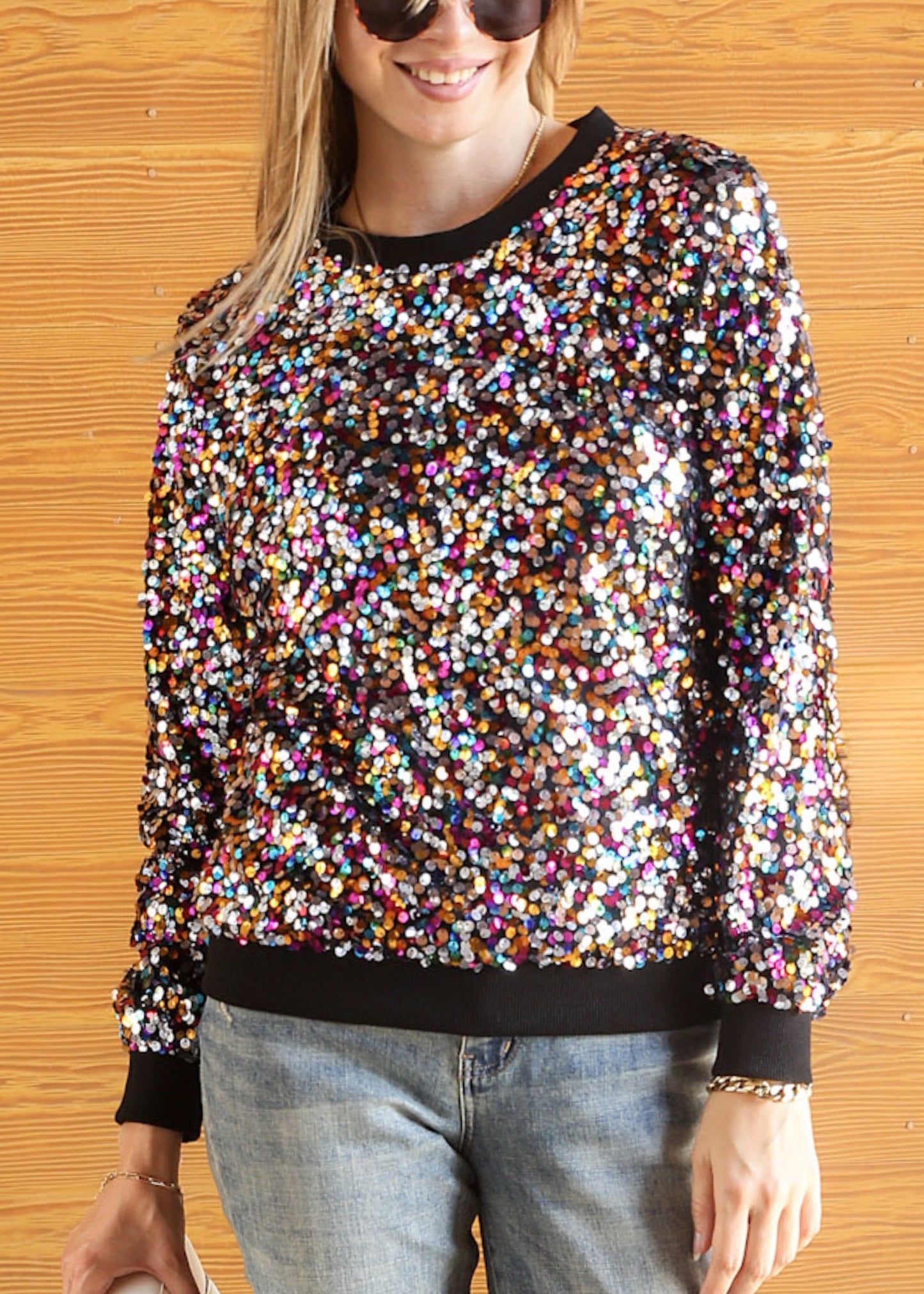 Sequin Long Sleeve Sparkly Pullover Sweatshirt