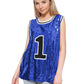 Sparkle Glitter Hip Hop Number 1 T-Shirt Top Blouse Tunic Sequins Basketball Tank Vests