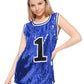 Sparkle Glitter Hip Hop Number 1 T-Shirt Top Blouse Tunic Sequins Basketball Tank Vests