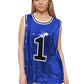 Sparkle Glitter Hip Hop Number 1 T-Shirt Top Blouse Tunic Sequins Basketball Tank Vests