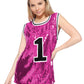 Sparkle Glitter Hip Hop Number 1 T-Shirt Top Blouse Tunic Sequins Basketball Tank Vests