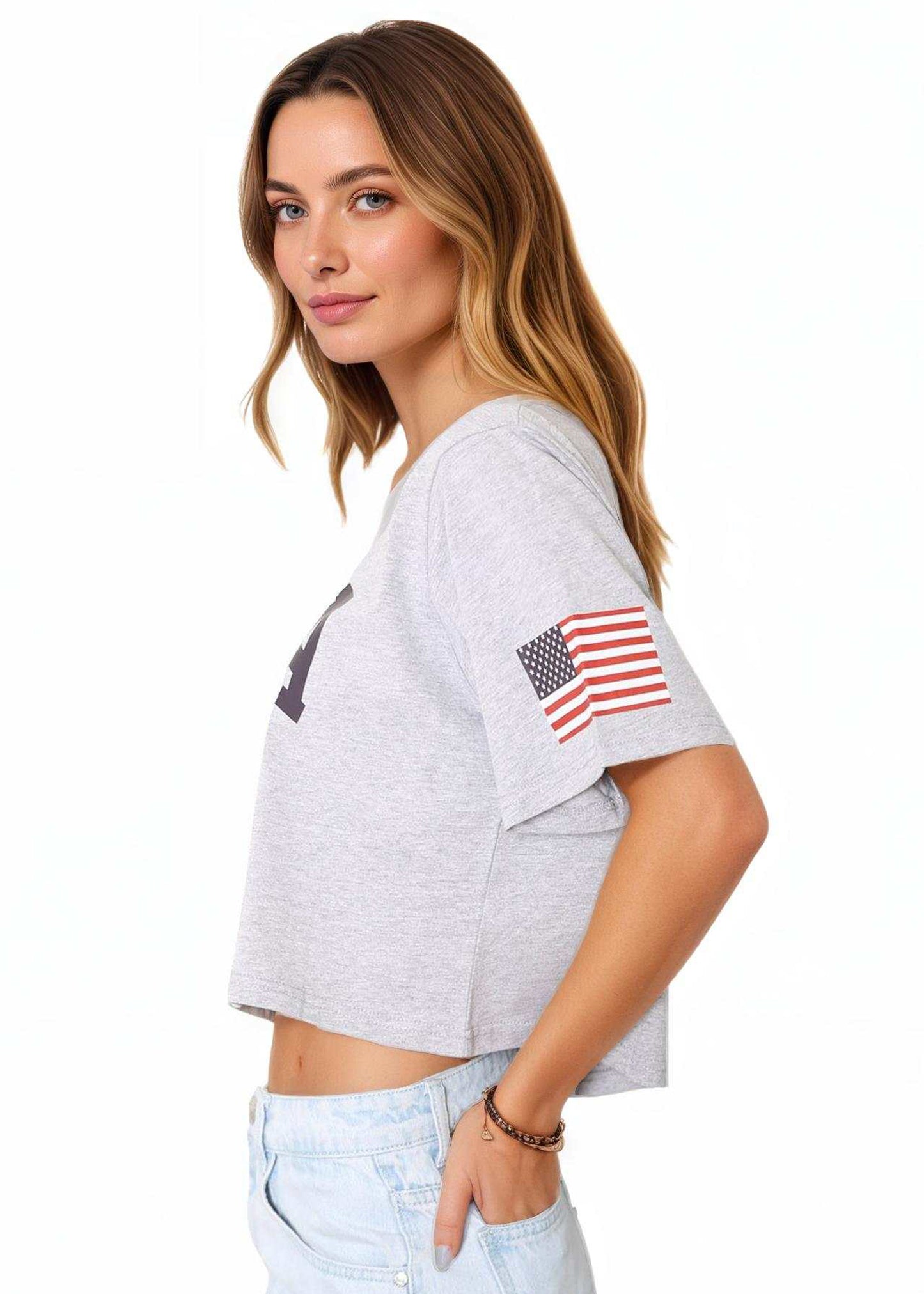 Letter Print Crop Top Short Sleeve July 4th USA Flag T-Shirt - ALILANG.COM