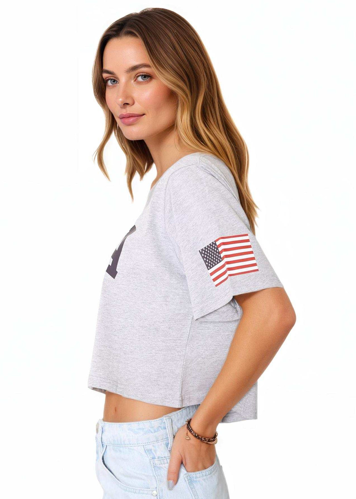 Letter Print Crop Top Short Sleeve July 4th USA Flag T-Shirt - ALILANG.COM