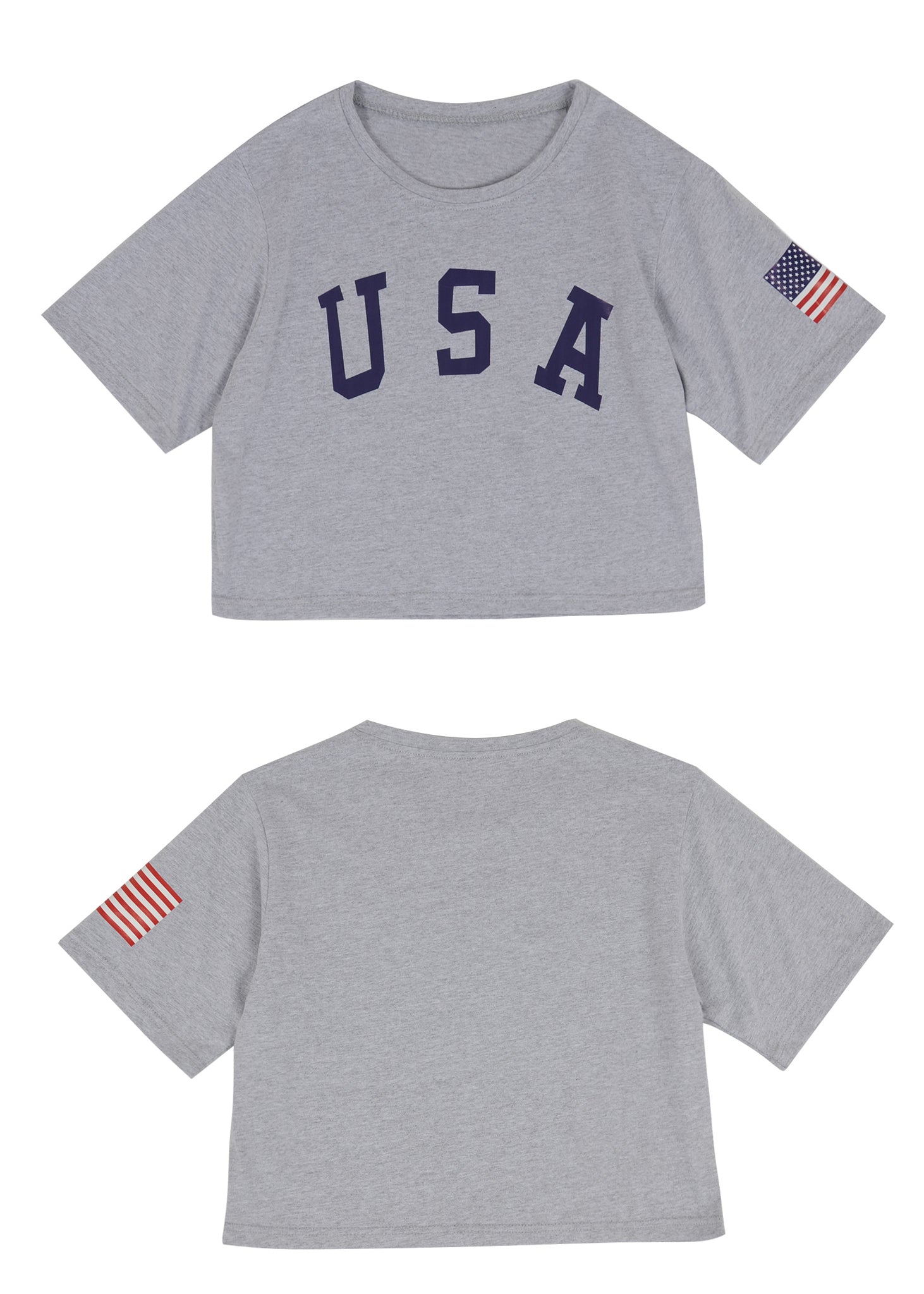 Letter Print Crop Top Short Sleeve July 4th USA Flag T-Shirt - ALILANG.COM
