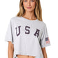 Letter Print Crop Top Short Sleeve July 4th USA Flag T-Shirt - ALILANG.COM