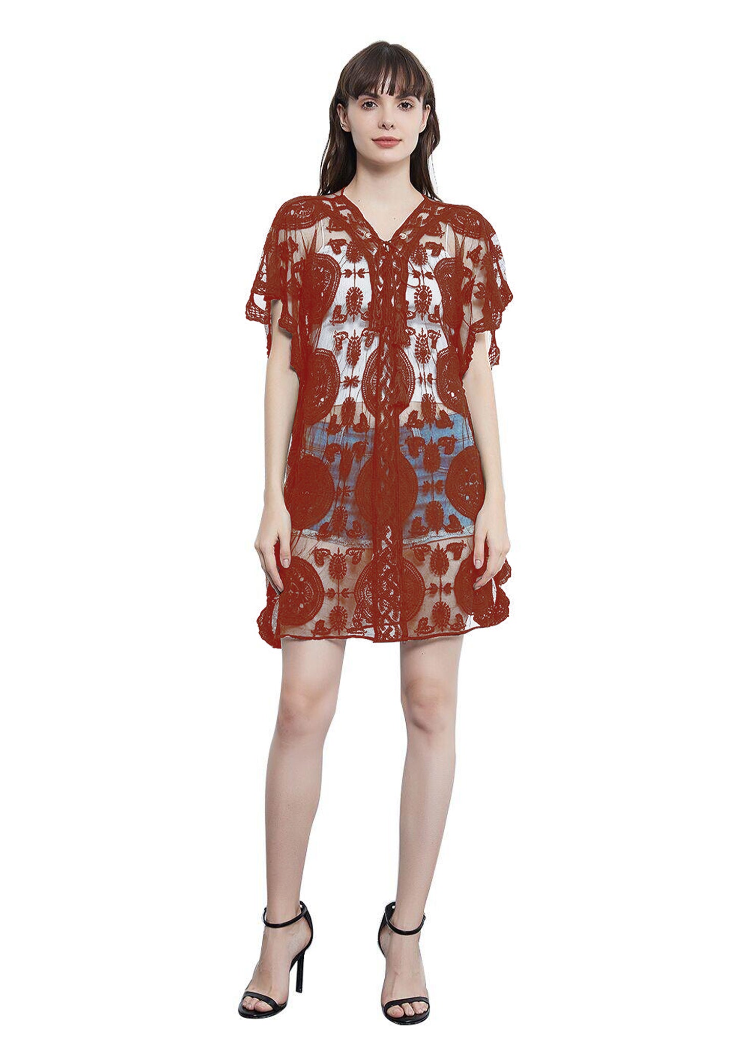 Embroidered Mesh Beach Cover Up Outwear Lace Sheer Dress | Anna-Kaci ALILANG.COM Embroidered Mesh Beach Cover Up Outwear Lace Sheer Dress | Anna-Kaci ALILANG.COM