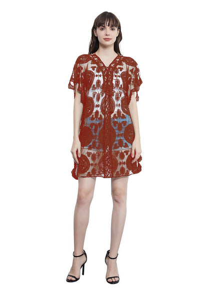 Embroidered Mesh Beach Cover Up Lace Sheer Midi Dress