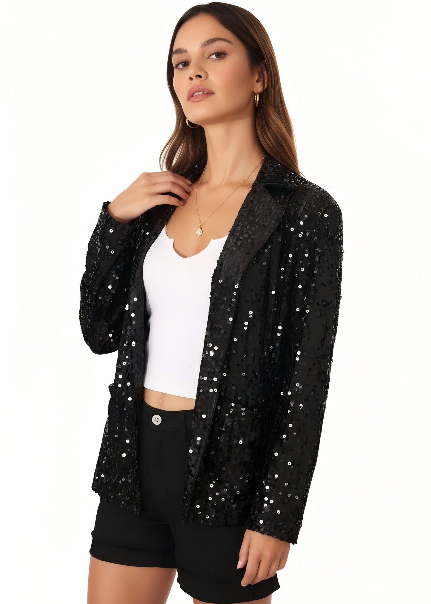 Anna-Kaci Women's Sequin Jackets Long Sleeve Open Front Glitter Sparkle Party Blazer Jacket