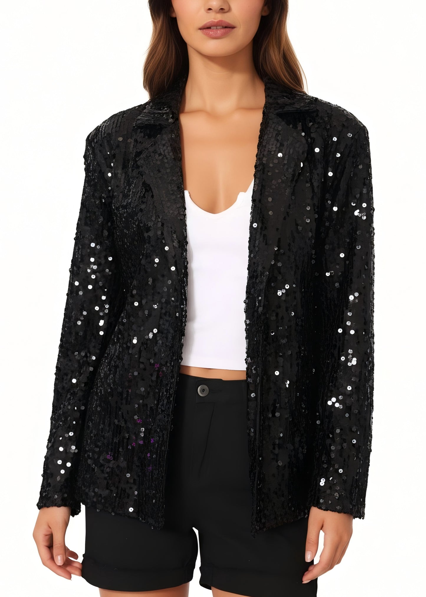 Anna-Kaci Women's Sequin Jackets Long Sleeve Open Front Glitter Sparkle Party Blazer Jacket