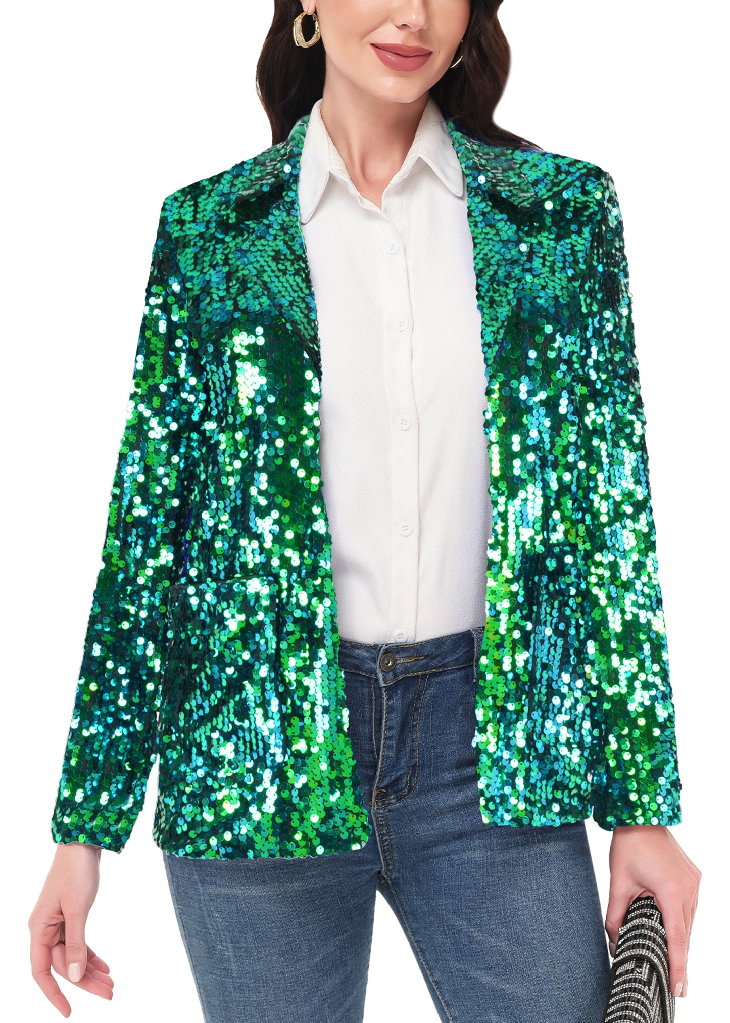Anna-Kaci Women's Sequin Jackets Long Sleeve Open Front Glitter Sparkle Party Blazer Jacket