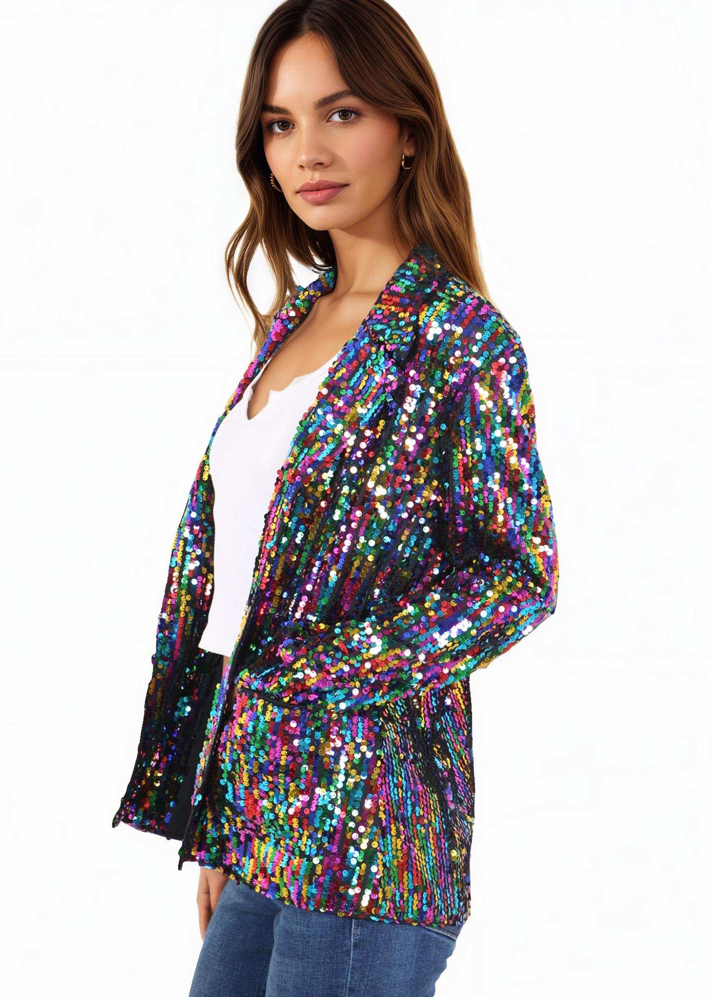 Anna-Kaci Women's Sequin Jackets Long Sleeve Open Front Glitter Sparkle Party Blazer Jacket