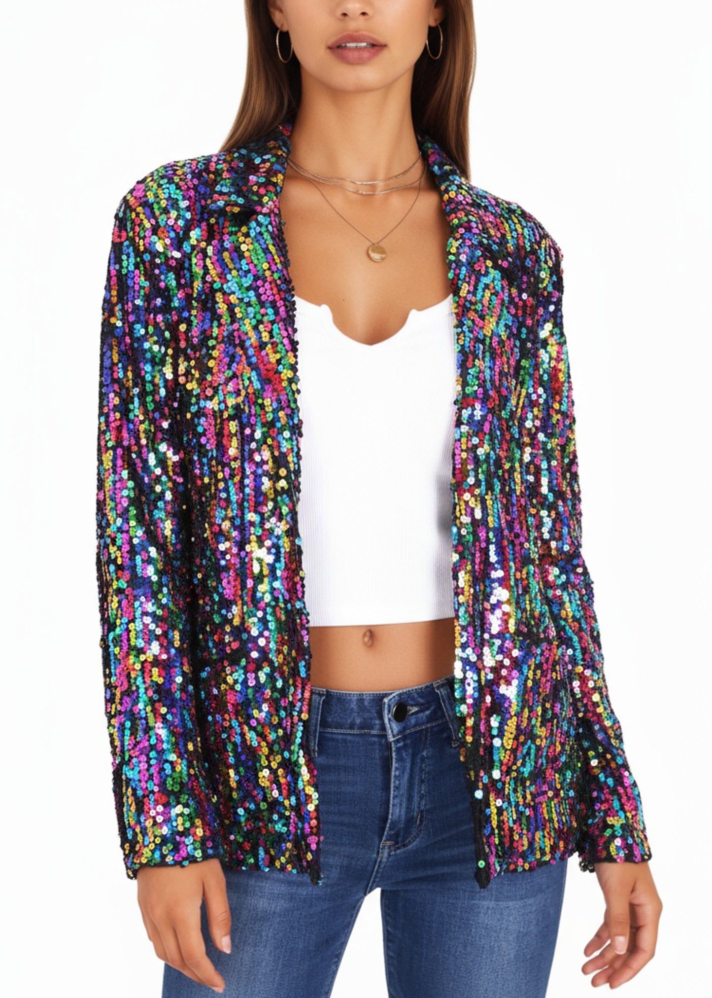 Anna-Kaci Women's Sequin Jackets Long Sleeve Open Front Glitter Sparkle Party Blazer Jacket