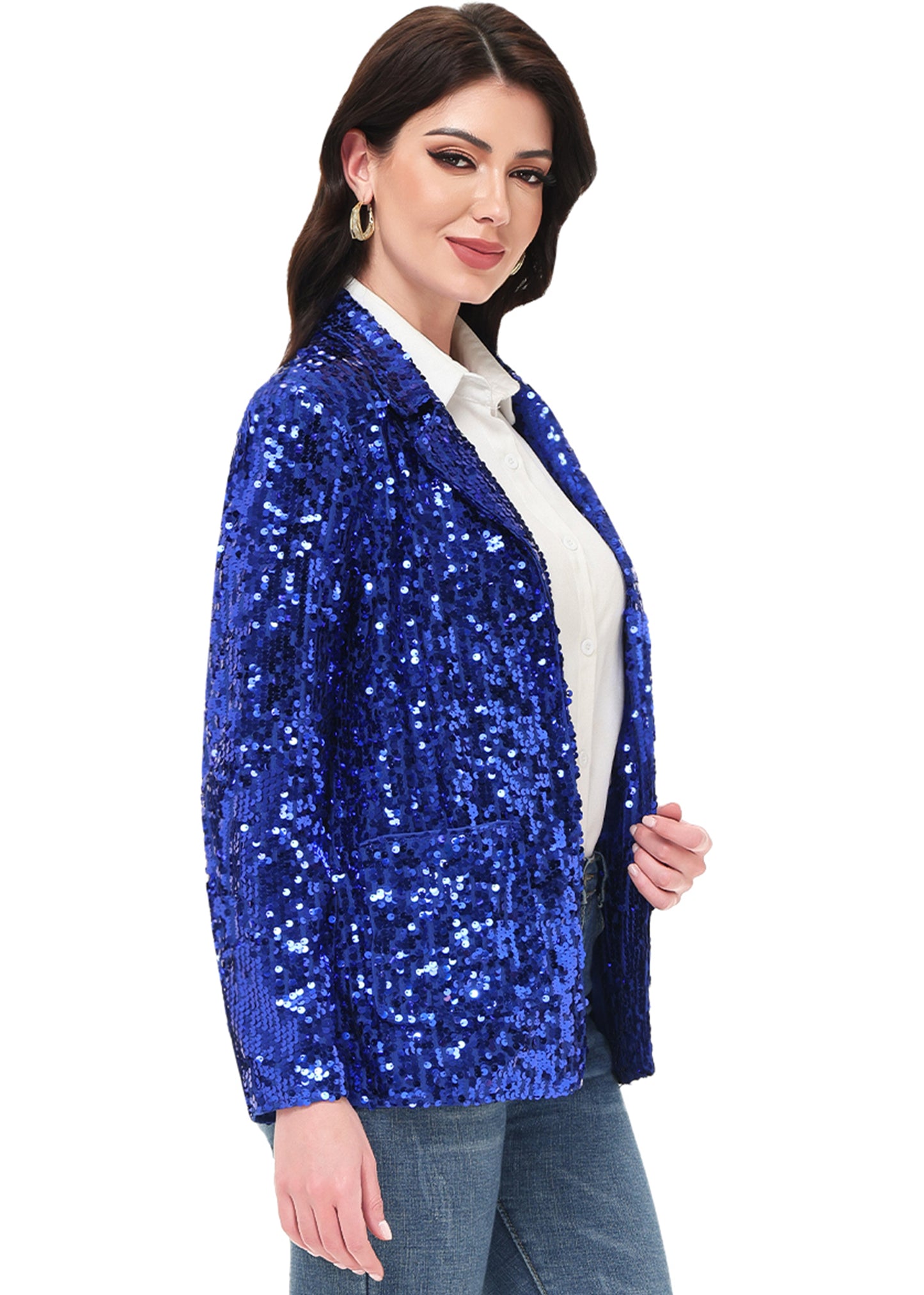 Anna-Kaci Women's Sequin Jackets Long Sleeve Open Front Glitter Sparkle Party Blazer Jacket