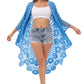 Anna-Kaci Women's Crochet Long Vest Boho Short Sleeve Kimono Cardigan Swimwear Cover up