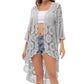 Anna-Kaci Women's Crochet Long Vest Boho Short Sleeve Kimono Cardigan Swimwear Cover up