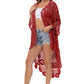 Anna-Kaci Women's Crochet Long Vest Boho Short Sleeve Kimono Cardigan Swimwear Cover up