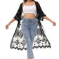 Half Sleeve Tie Front Embroidered Lace Kimono Cardigan Coverup