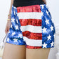 Anna-Kaci Women's Mid Rise July 4th USA Flag Star Stripes Sparkly Sequin Shorts