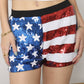 Anna-Kaci Women's Mid Rise July 4th USA Flag Star Stripes Sparkly Sequin Shorts