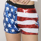 Anna-Kaci Women's Mid Rise July 4th USA Flag Star Stripes Sparkly Sequin Shorts