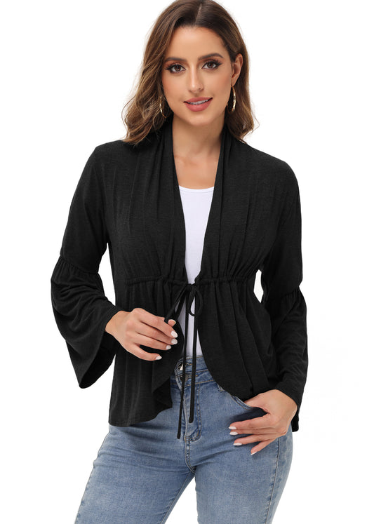 Anna-Kaci Women's Casual Lightweight Open Front Cardigans Soft Draped Ruffles Flare Sleeve Cardigan