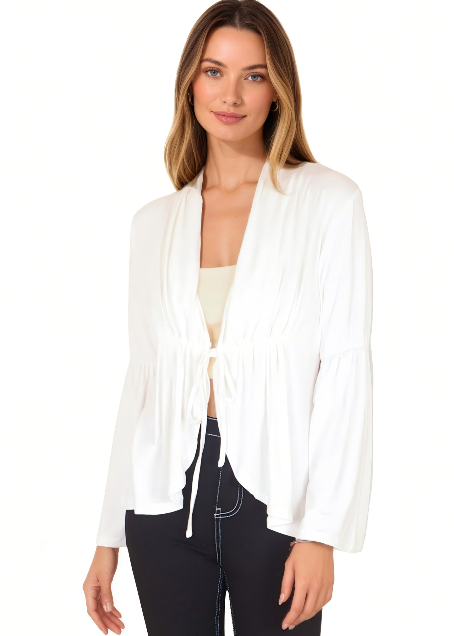 Anna-Kaci Women's Casual Lightweight Open Front Cardigans Soft Draped Ruffles Flare Sleeve Cardigan