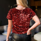 Anna-Kaci Women's Glitter Sequin Tops Short Sleeve Sparkly Shirt Blouse