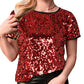 Anna-Kaci Women's Glitter Sequin Tops Short Sleeve Sparkly Shirt Blouse