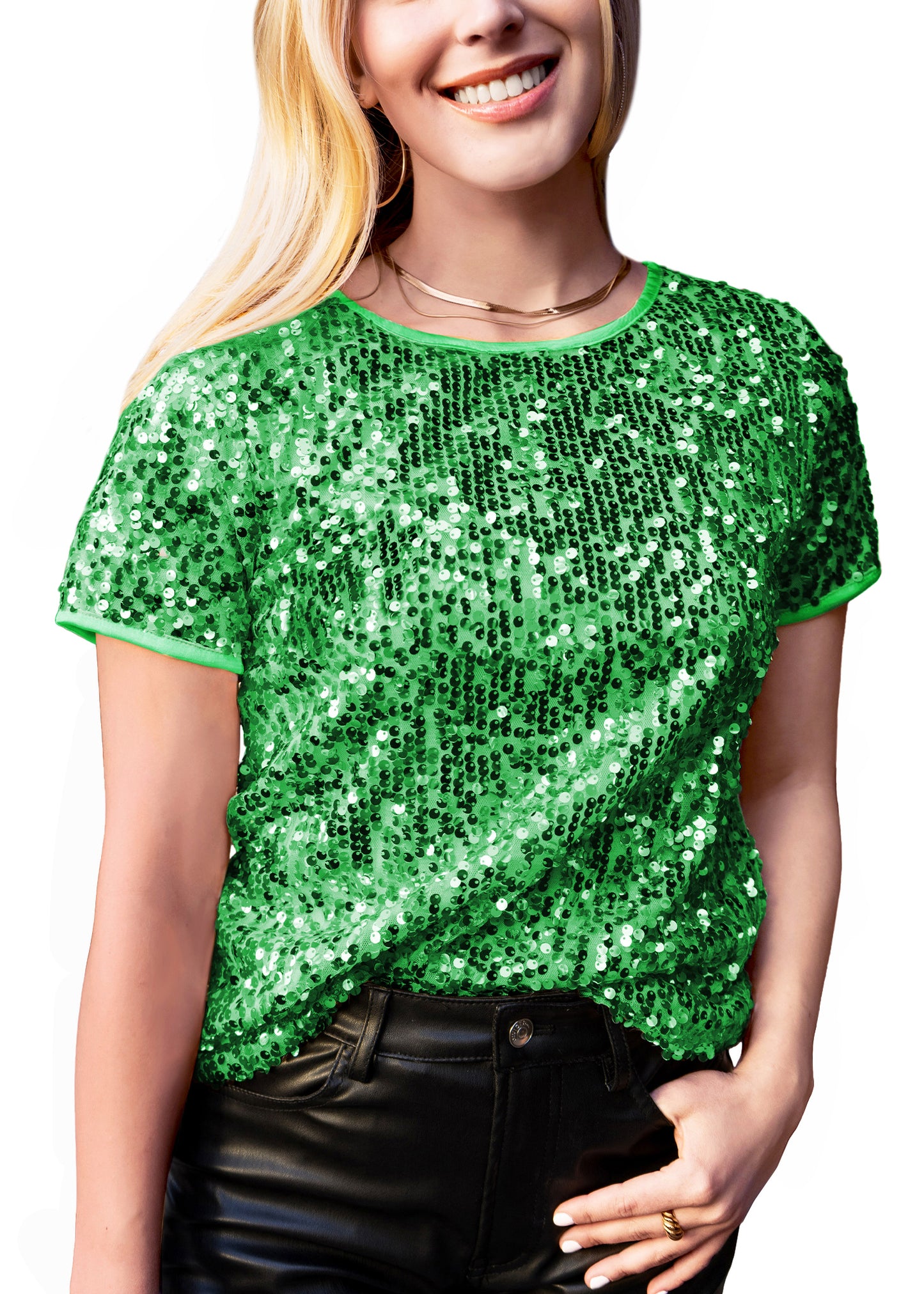 Anna-Kaci Women's Glitter Sequin Tops Short Sleeve Sparkly Shirt Blouse