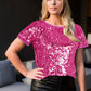 Women's Sequin Short Sleeve Round Neck Sparkly Shirt Blouse