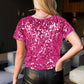 Women's Sequin Short Sleeve Round Neck Sparkly Shirt Blouse