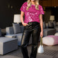 Women's Sequin Short Sleeve Round Neck Sparkly Shirt Blouse