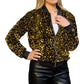Anna-Kaci Women's Sparkly Sequin Jacket Glitter Long Sleeves Front Zip Up Bomber Jacket with Ribbed Cuffs