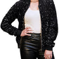 Anna-Kaci Women's Sparkly Sequin Jacket Glitter Long Sleeves Front Zip Up Bomber Jacket with Ribbed Cuffs