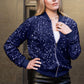 Anna-Kaci Women's Sparkly Sequin Jacket Glitter Long Sleeves Front Zip Up Bomber Jacket with Ribbed Cuffs