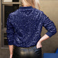 Anna-Kaci Women's Sparkly Sequin Jacket Glitter Long Sleeves Front Zip Up Bomber Jacket with Ribbed Cuffs