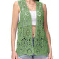 Anna-Kaci Womens Floral Crochet Cardigan Lace Trim Sleeveless Open Front Vest