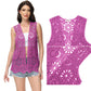 Anna-Kaci Womens Floral Crochet Cardigan Lace Trim Sleeveless Open Front Vest