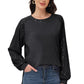 Anna-Kaci Women's Casual Sequin Ballon Long Sleeve Blouse Loose Round Neck Matching Top Party¡­