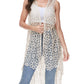 Anna-Kaci Boho Crochet Long Vest Top for Women Sleeveless Lace Cardigan Kimono Swimwear Cover Ups