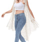 Anna-Kaci Boho Crochet Long Vest Top for Women Sleeveless Lace Cardigan Kimono Swimwear Cover Ups