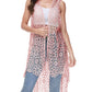 Anna-Kaci Boho Crochet Long Vest Top for Women Sleeveless Lace Cardigan Kimono Swimwear Cover Ups