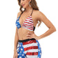 Anna-Kaci Women's 2 Piece July 4th Bikini Set USA Flag Sparkly Sequin Halter Top Shorts Sets