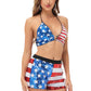 Anna-Kaci Women's 2 Piece July 4th Bikini Set USA Flag Sparkly Sequin Halter Top Shorts Sets