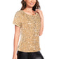 Anna-Kaci Women's Sparkly Sequin Velvet Tops Short Sleeve Crew Neck Shirt Party Club Blouse